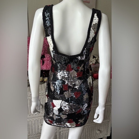 Vintage Oleg Cassini Blacktie Silk Sequin Bodycon dress in Black & White Size 4 - Picture 5 of 12